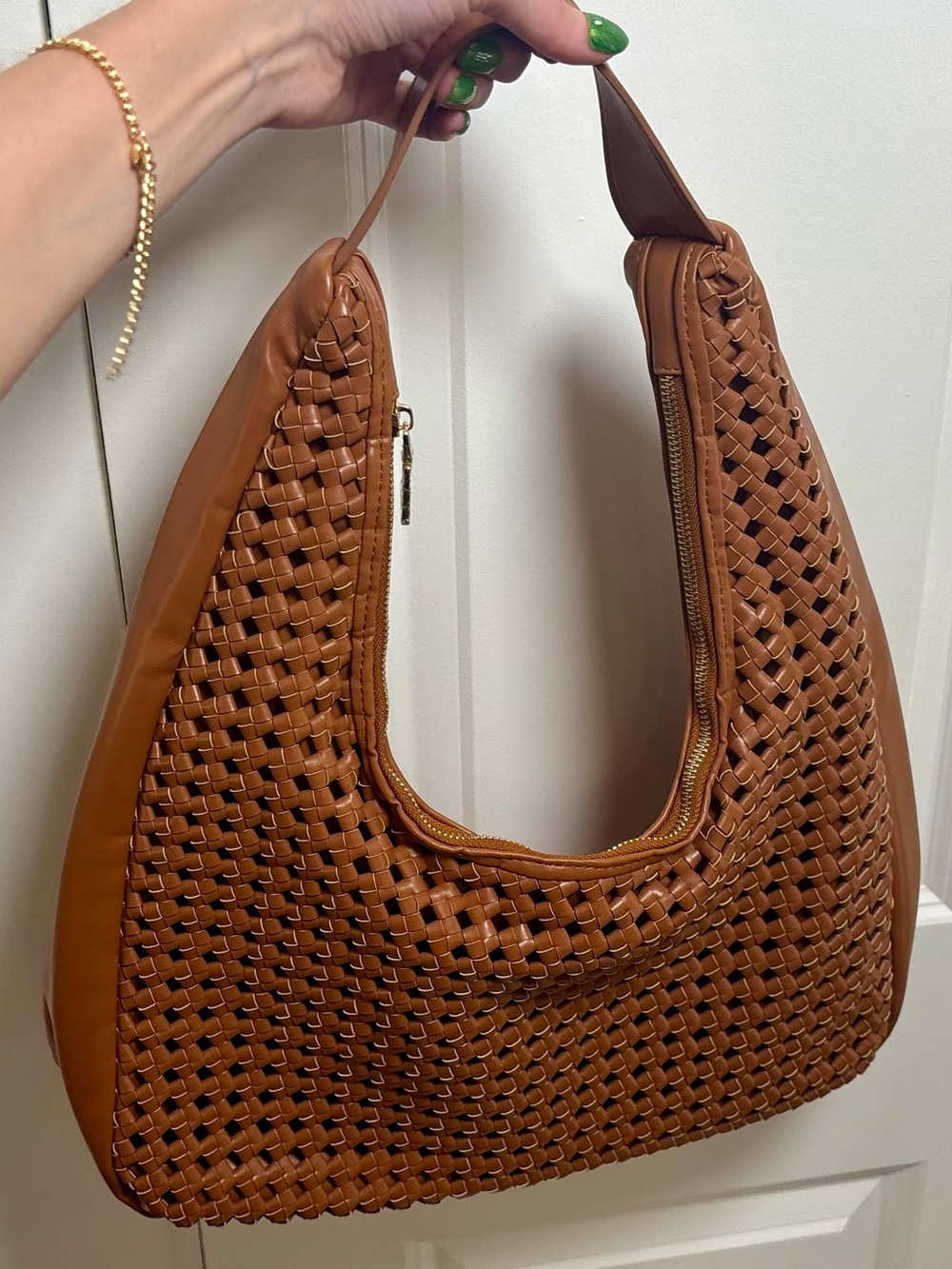 MODA LUXE Chestnut Brown Braided Hobo Shoulder Handbag
